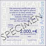 A 5 years residence certificate gives the right on 10 weeks stay in Saksala ArtRadius in 5 years.