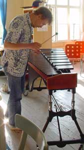 With intensive concentration the musician is playing his solo concert.
