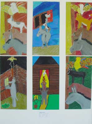 With colored crayon children have visualized the Bremer Town Musicians