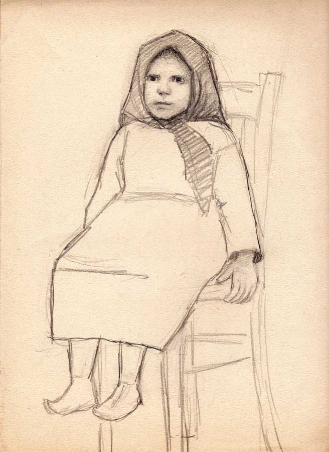 Sketch by Anna Sahlst�n - child sitting on a chair